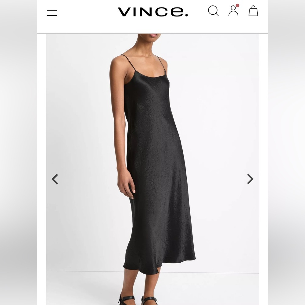 Vince satin slip dress. Thicker fabric with a bit of a crinkle to it.